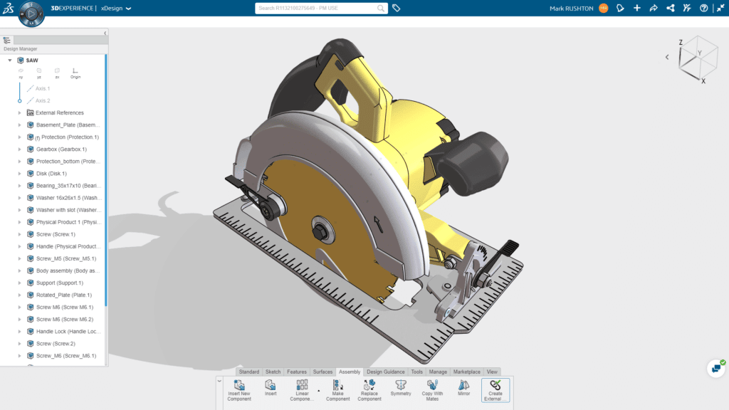 Screenshot 3DEXPERIENCE Plattform 3D Creator - Konstruktion einer Säge