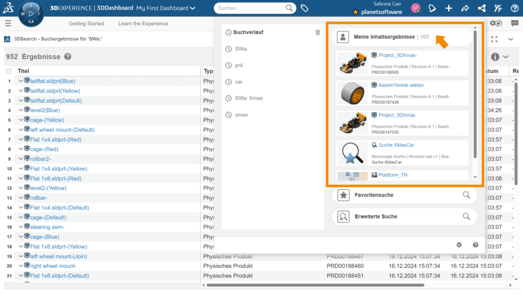 Suchen nach meinen Inhalten